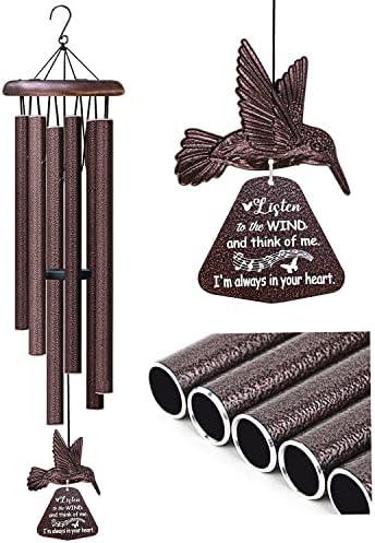 Sympathy Wind Chimes with Hummingbird Wind Spinner, Memorial Wind Chimes for Loss of Loved One Prime, Bereavement/Sympathy/Memorial Gift for Loss of Mother Father Husband Condolence Remembrance (Brown)