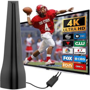 TV Antenna,TV Antenna Indoor,Antenna for Smart TVs Indoor,for Local Channels,Support 4K 1080p,600+ Miles Long Range with Signal Booster Antenna Digital HD & Outdoor-Black