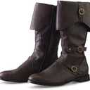 DUNHAO COS Men's Faux Leather Medieval Boots Viking Pirate Costume Boots Renaissance Faire Cosplay Shoes- Brown US 9.5-10/CH 43