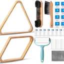 ShinyRelief 22 Set Pool Table Brush Set Wooden Billiard Rack 8 or 9 Ball Triangle Diamond for 2-1/4" Pool Ball with Polish Cloth Sticky Lint Roller Cue Chalk Cube Accessories
