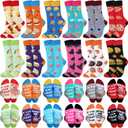 Leumoi 12 Pairs Snack Socks Food Theme Crew Socks French Fries Biscuit Burger Patterned Dress Stocking Gift for Men Women Food Lover