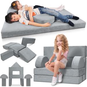 Lunix LX22 11pcs Modular Kids Play Couch, Child Sectional Sofa, Fortplay Bedroom and Playroom Furniture for Toddlers, Convertible Foam and Floor Cushion for Boys and Girls, Gray (Grey)