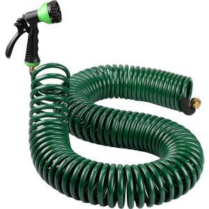 Therwen 75.5 ft Heavy Duty EVA Recoil Garden Hose Curly Water Hose with 7 Pattern Spray Nozzle and Brass Connectors for Garden Watering Cars Washing (Green)