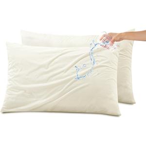 Kingrest Waterproof & Noiseless Pillow Protector (Standard, Pack of 2, Beige), Breathable Pillow Covers with Zipper, Machine Washable Pillow Encasment