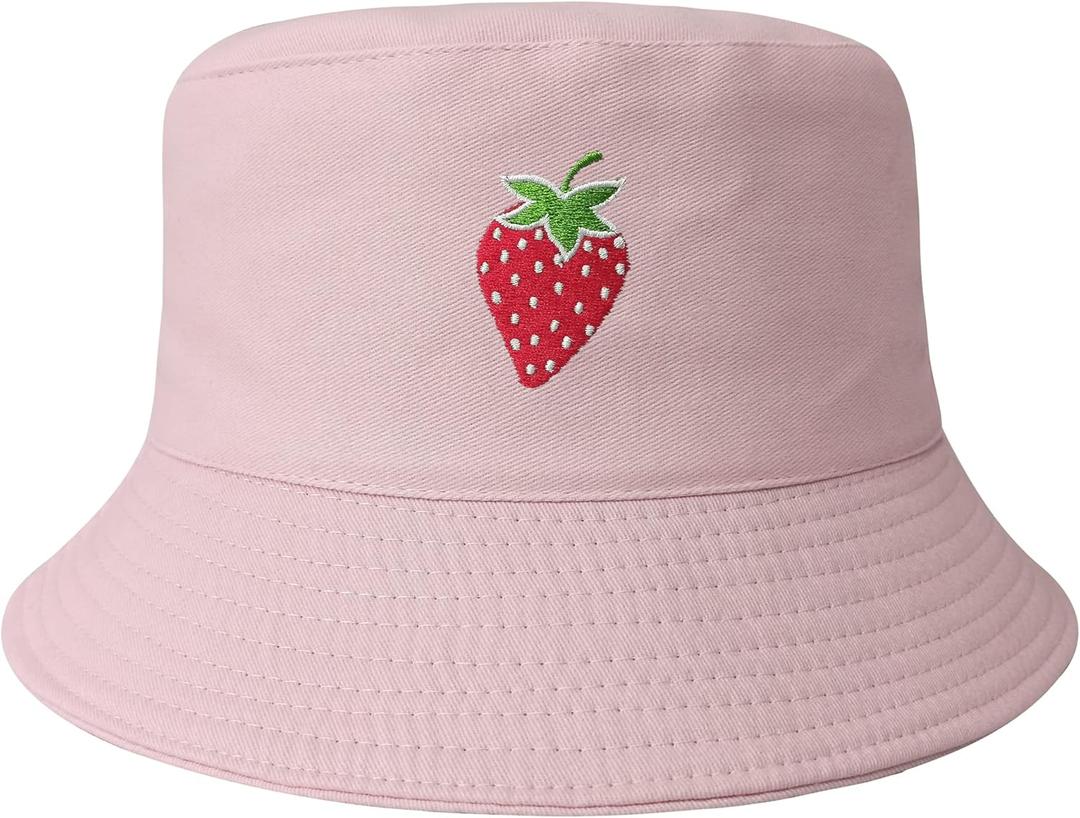 Hepandy Embroidered Bucket Hats for Men Women Girl (One Size, Strawberry (Pink))