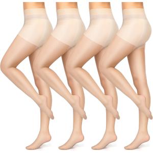 Mepase 4 Pairs Women Golf Sheer Tights UV Protection Stockings with Reinforced Toes Non Slip Sheers Tights Outdoors (Large, Nude)