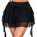 Avidlove Women's Pleated Mini Skirt Mesh Layered Ruffled Skirt Casual Ruffles Flowy Hem Black Large