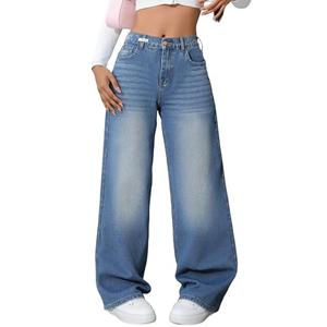 Handfrog Jeans for Women Baggy Wide Leg Women's Jeans Elastic Waist Low Mid Rise Denim Pants with Pockets Y2K Jeans Light Blue L
