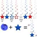 Blue, White & Red Birthday Party Decorations - Happy Birthday Banner, Honeycomb Balls, Star Streamers, Triangle Flags, Perfect for 4th of July & Baseball Parties
