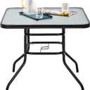 Outdoor Table Patio Table Dining Table with Tempered Glass Umbrella Hole for Lawn Balcony, Yard (Square), 32 in x 32 in x 28 in