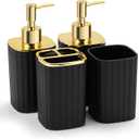 4-Piece Bathroom Accessories Set, Black and Gold Bathroom Set Includes 2 Soap Dispensers, a Toothbrush Holder and Cup, Black Gold Bathroom Decor for Modern Homes