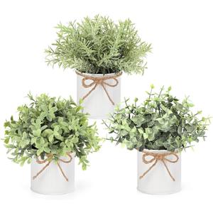 Mkono Fake Plants in Farmhouse Galvanized Metal Pots Table Centerpiece Rustic Home Decor, 3 Pack Potted Artificial Plants Faux Eucalyptus for Shelf Indoor Dining Room Office (White)
