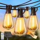 100FT Solar String Lights Outdoor Waterproof with Remote & Timer, LED Shatterproof ST38 Bulbs, USB & Solar Powered Patio Lights for Backyard, Porch, Garden, Wedding, Christmas Decor