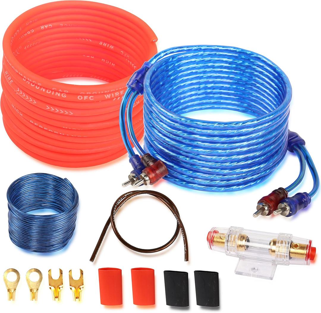 XMSJSIY Car Audio Wiring Kit Amplifier Cable Kit 1500 Watts Car Stereo Subwoofer Installation with Fuse for Car Truck Motorcycle 10 Gauge Amp