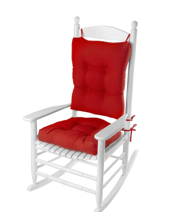 downluxe Indoor/Outdoor Rocking Chair Cushion Set, Tufted Comfortable Cushions for Rocking Chairs with Ties and Non-Slip Backing, Seat 17" x 17" x 3"/Back 21" x 17" x 3", Red, 2 Piece Set