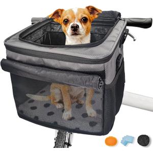 Dog Bike Basket,Cat Backpack Carrier,Dog Bike Carrier Hard,Pet Car Seat with Extended Single Shoulder Strap,Pet Shoulder Bag with Pet Bath BrushDisposable Pee Pads 5pcs,Gray