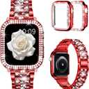 Mosonio Compatible with Apple Watch Band 44mm  with 2 Pack Case Women, Jewelry Replacement Metal Bands Strap with Bling PC Protective Case for iWatch Ultra SE Series /6/5/4 (Red)