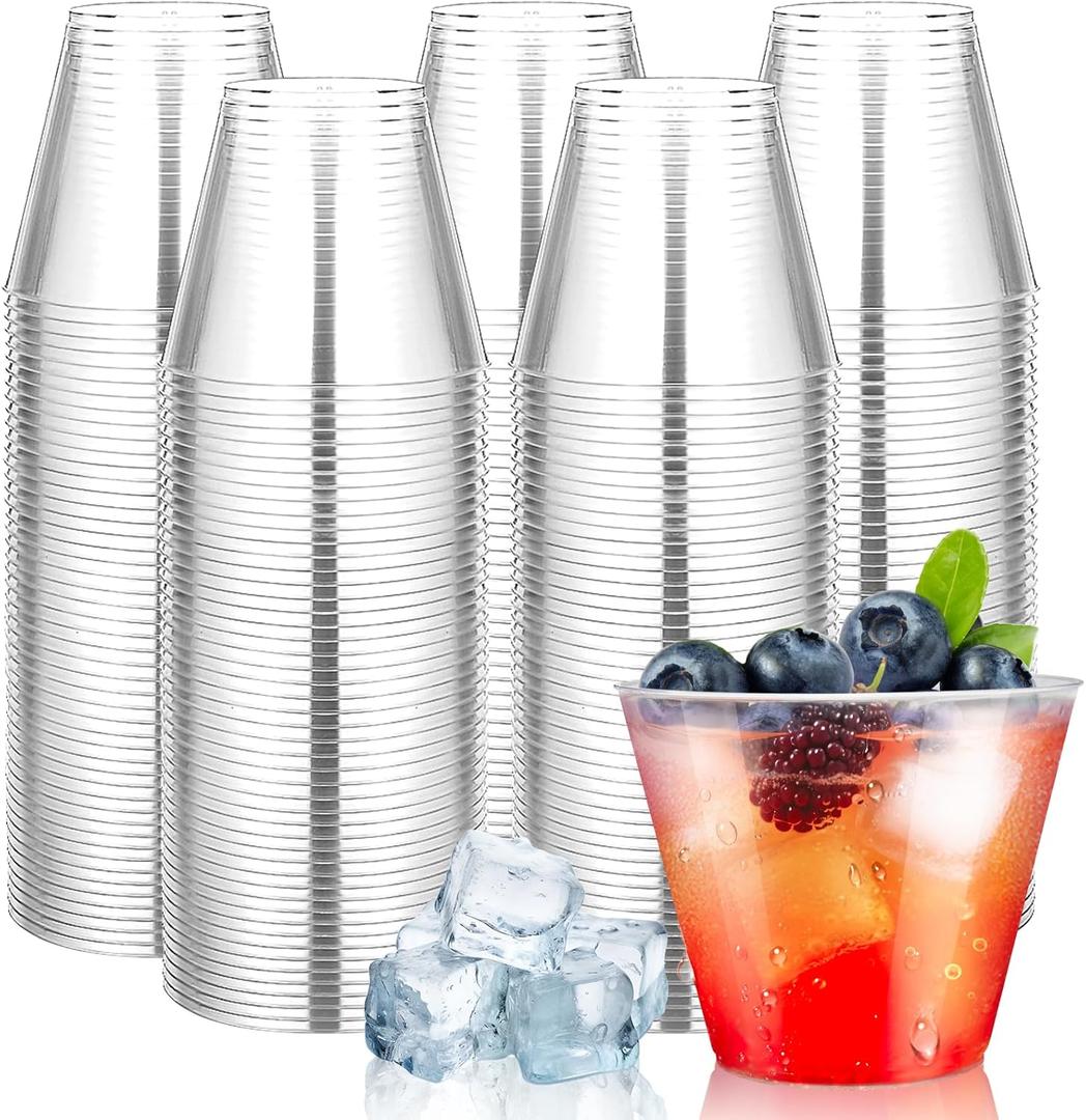 Byvivace 100Counts 9 OZ. Clear Plastic Cups Old fashioned Party Cups, Sturdy Plastic Wine Glasses Disposable Cups for Wedding Party
