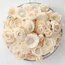 Set of 50 DIY Sola Wood Flowers Assortment Small Craft Wooden Flowers Fake Flower Bulk for Wedding Home Decorations DIY Bouquet 1.38-1.77 Inch(Classic,Cream White)