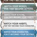 6 Pcs Inspirational Wall Art Decor for Office Watch Your Thoughts Wooden Hanging Motivational Wall Decor Rustic Positive Quotes Plaques for Classroom Home Bedroom Kitchen Living Room(Classic Style)