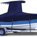 900D Marine Grade Fade and Tear Resistant Trailerable T-Top Boat CoverHeavy-Duty Waterproof and UV-Proof TTOP Boat Storage Cover with Windproof Metal Buckle Straps Fit 26ft-28ft L (Navy)