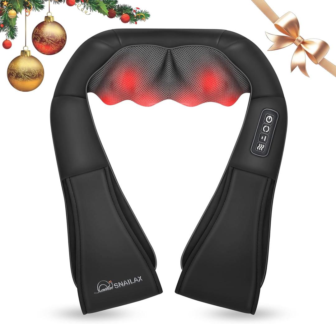 Snailax Shiatsu Neck and Shoulder Massager - Back Massager with Heat, Deep Kneading Electric Massage Pillow for Neck, Back, Shoulder,Foot,Body (1 Count (Pack of 1), Coal Black)