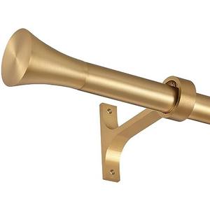 1Inch Single Curtain Rods, Decorative Drapery Rods Adjustable 48-84IN Length, With Horn Finials, Wall Mount and Ceiling Mount, Warm Gold