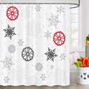 Winter Christmas Shower Curtains for Bathroom Red Grey Snowflake Shower Curtains Waterproof Bathroom Curtain with 12 Hooks Machine Washable Home Xmas Decor 72"X72"