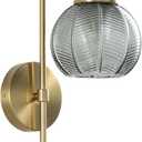 KCO Lighting Gold Wall Light Smoke Glass Globe Sconce Antique Brass Long Arm Sconce Minimalist Vintage Fireplace Wall Sconces Mid Century Modern Bedside