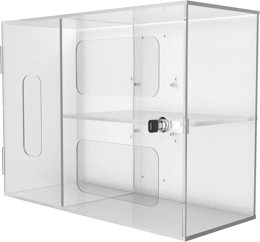 Add-On Sanitizing Station - CTA Add-On Acrylic Station with 3 Locking Sections for Gloves - Masks - Paper Towels - Made for CTA's Premium Locking Floor Stand Kiosks & Mobile Pole Stands (ADD-GLVBOX)