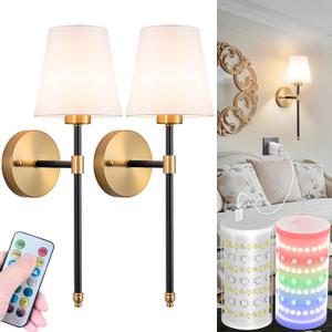 Nekhung Battery Operated Wall Sconces Set of 2, Wireless Wall Light with 10000mAh RGB Dimmable Magnetic Bulb, Rechargeable Wall Sconce with Remote Control for Bedroom Living Room