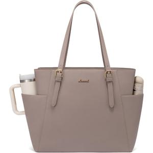 LOVEVOOK Laptop Tote Bag for Women With Large Cup Holder, Leather Work Tote Bag for Women,17.3 Inch Professional Computer Briefcase Business Teacher Commuter Shoulder Bag,Office Travel Gift