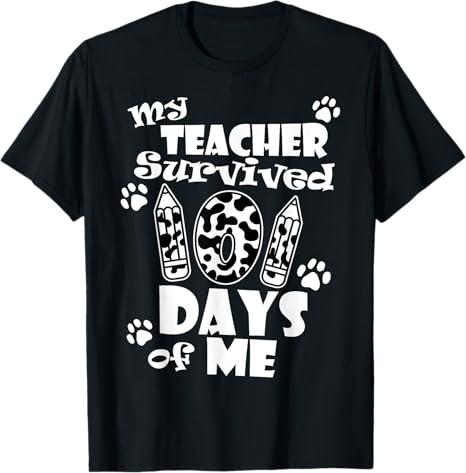 My Teacher Survived 101 Days of Me School Dalmatian Dog TShirt for Men Women Girls Kids (S)
