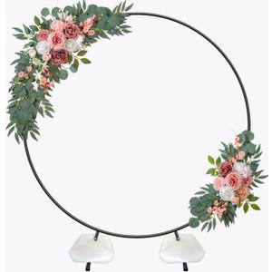 7 Ft Round Wedding Arch for Ceremony Metal Balloon Arch Stand with Two Water Bags for Party Decoration Circle Backdrop Stand for Birthday, Black