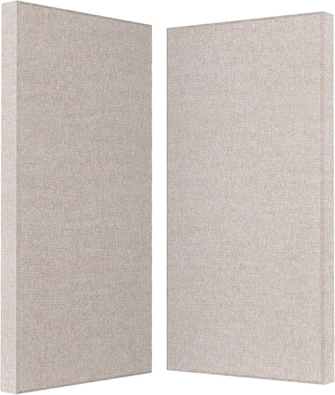 2” Thick Acoustic Panels with Hanging Hardware, 2 PCS 47.2” x 23.6” Fiberglass Sound Absorbing Panels for Home Theater Church Office Wall, Linen