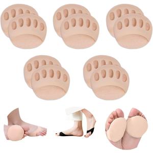 Ball of Foot Cushions Honeycomb Fabric Metatarsal Pads Invisible Socks Pads for Women and Men Reusable Forefoot Pads (5 Pairs-Beige)