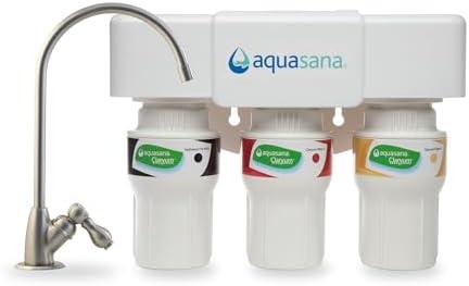 Aquasana Under Sink Water Filter System - Reduces PFAS, Lead, & Chlorine in Drinking Water - Under Counter Claryum Filtration for Kitchen - 3-Stage - Brushed Nickel Faucet - AQ-5300.55