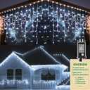 KNONEW 99FT 1216 LED Christmas Lights Outdoor Decorations 8 Modes White Curtain String Light with 228 Drops, Clear Wire LED String Light Indoor Decor for Wedding Party Holiday Christmas