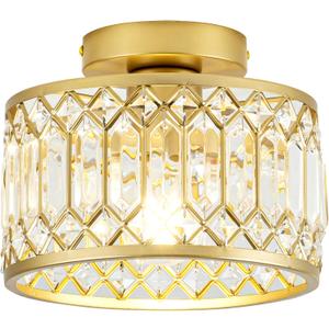 Crystal Ceiling Light, Modern Semi Flush Mount Ceiling Light, Gold Crystal Chandelier for Kitchen Bedroom Bathroom Entryway (Bulb not Included)