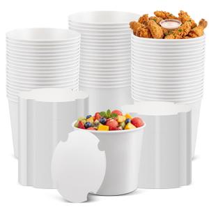 100 PCS 85 oz Disposable Paper Popcorn Buckets with Paper Lids