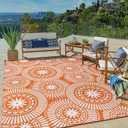 Ileading Large Plastic Outdoor Rug 8x10ft Modern Geometric Style Reversible Patio Area Rugs Waterproof Non Shedding Portable Carpets for Rv Outside Deck Pool Beach Picnic Camping (Orange)
