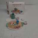 Tea Party Set for Little Girls, Wooden Kids Tea Set with Teapot Cups Coasters Carrying Dessert, Picnic Outdoor Toys Pretend Play Kitchen Accessories for 3 4 5 Years Old