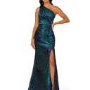 Adrianna Papell Women's Girls Plus Size' One Shoulder Jacquard Gown, Cobalt/Teal, size 20W