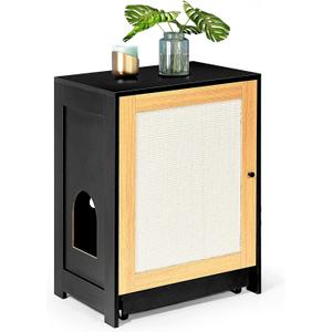 Cat Litter Box Enclosure, Hidden Litter Box with Scratching Board Door and Pull-Out Cat Litter Box Board, Cat Cabinet Cat Litter Enclosure Furniture Cat End Table with Storage, Black