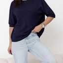 Saodimallsu Womens Short Sleeve Sweater Crew Neck Pullover Summer Lightweight Loose 2025 Knit Tops Dressy Casual Blouse (Blue)