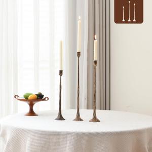 Iron Antique Gold Candlestick Holders, Set of 3 Candle Stick Holders,Fits 3/4 inch Thick Candle&Led Candles, Vintage Modern Decorative Centerpiece for Dining Table Centerpiece, Wedding, Party Decor (14.4,17.1,19.7)