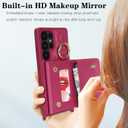 for Galaxy S25 Ultra Case with Card Holder and Strap for Women,Crossbody Lanyard, Make Up Mirror,Ring Stand,Snap Clasp,Cute Phone Wallet Cases 6.9 inch - Rose red