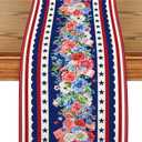 2 x 4th of July Table Runner, Patriotic Floral Stars Table Runner for Memorial Day and Independence Day, Farmhouse Dining Table Decor for Home Kitchen Party, 13 x 72 Inch