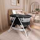 Dream On Me Karley Bassinet, Award Winner Lightweight Travel Baby Bassinet, Foldable Bedside Sleeper, Adjustable Double Canopy, Spacious Design, Soft Fabric, Storage Basket Black and White
