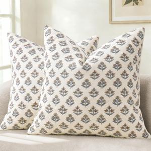 YCOLL Farmhouse Floral Print Throw Pillow Covers 18x18 Set of 2, Rustic Decorative Cushion Covers for Sofa Couch Bed Living Room, Vintage Floral Patterned Cottage Home Decor, Vintage Walnut